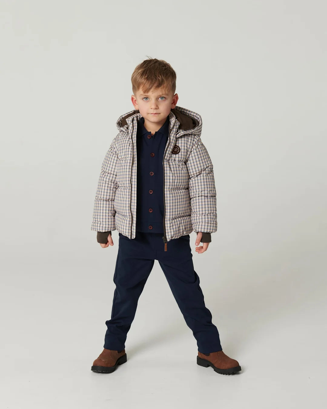 Puffer Jacket with Removable Sleeves | Check AOP