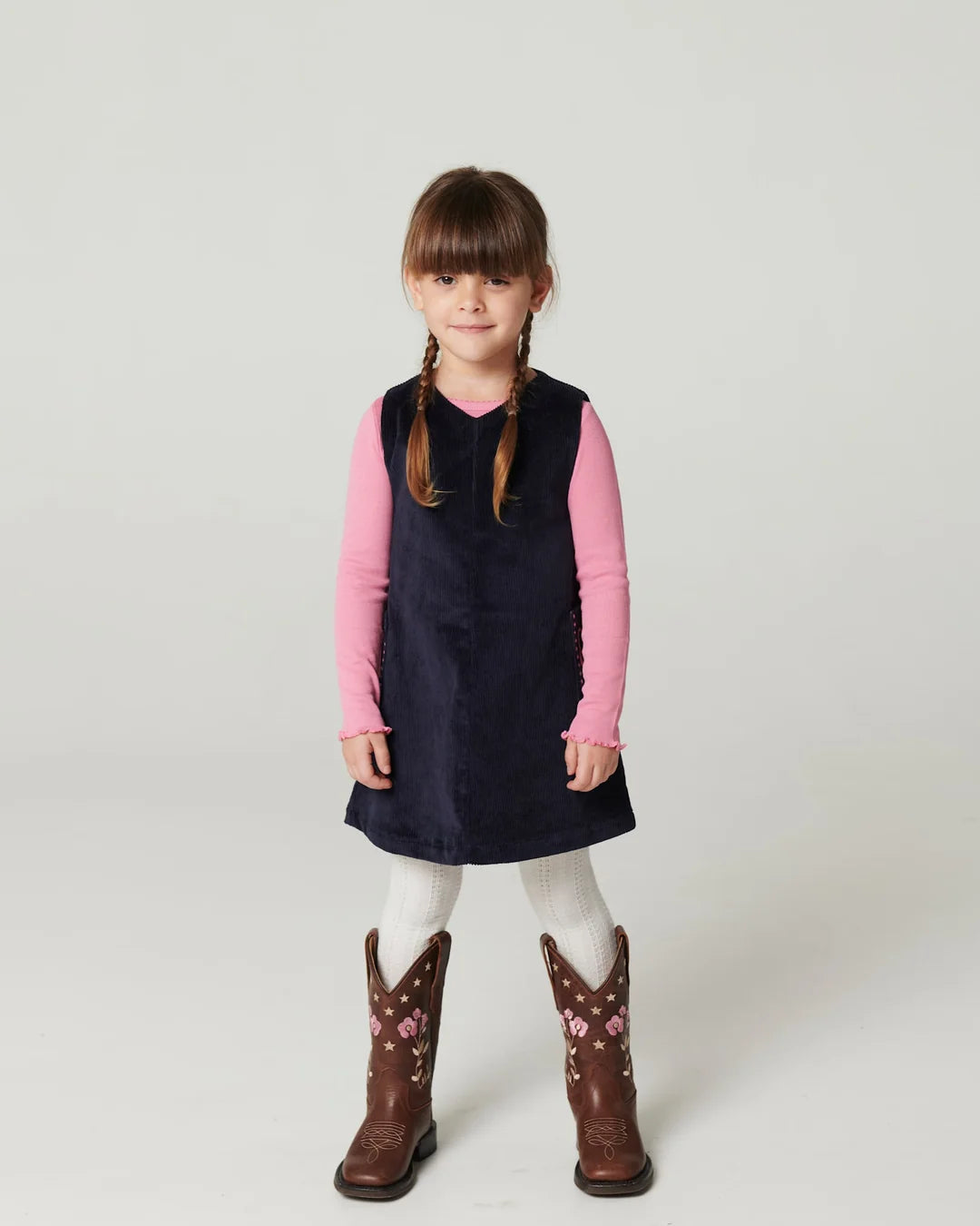 Corduroy Dress with Embroidery | Navy
