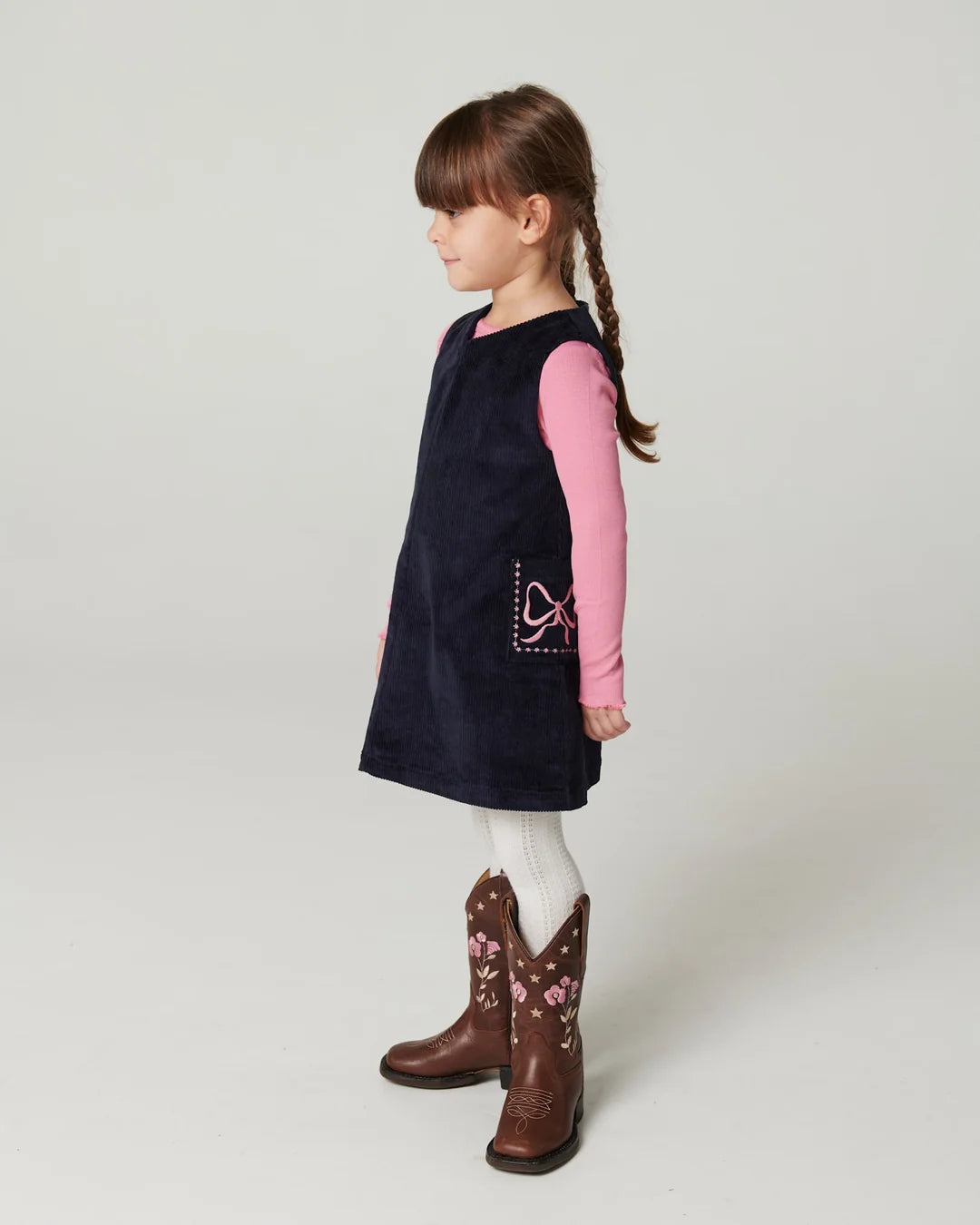 Corduroy Dress with Embroidery | Navy