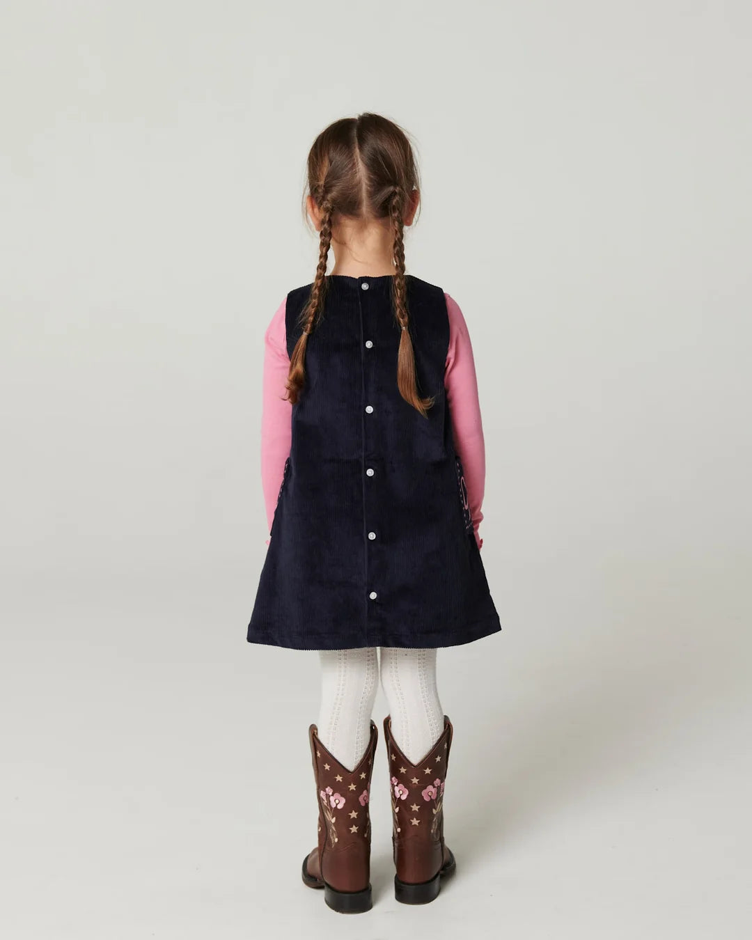 Corduroy Dress with Embroidery | Navy