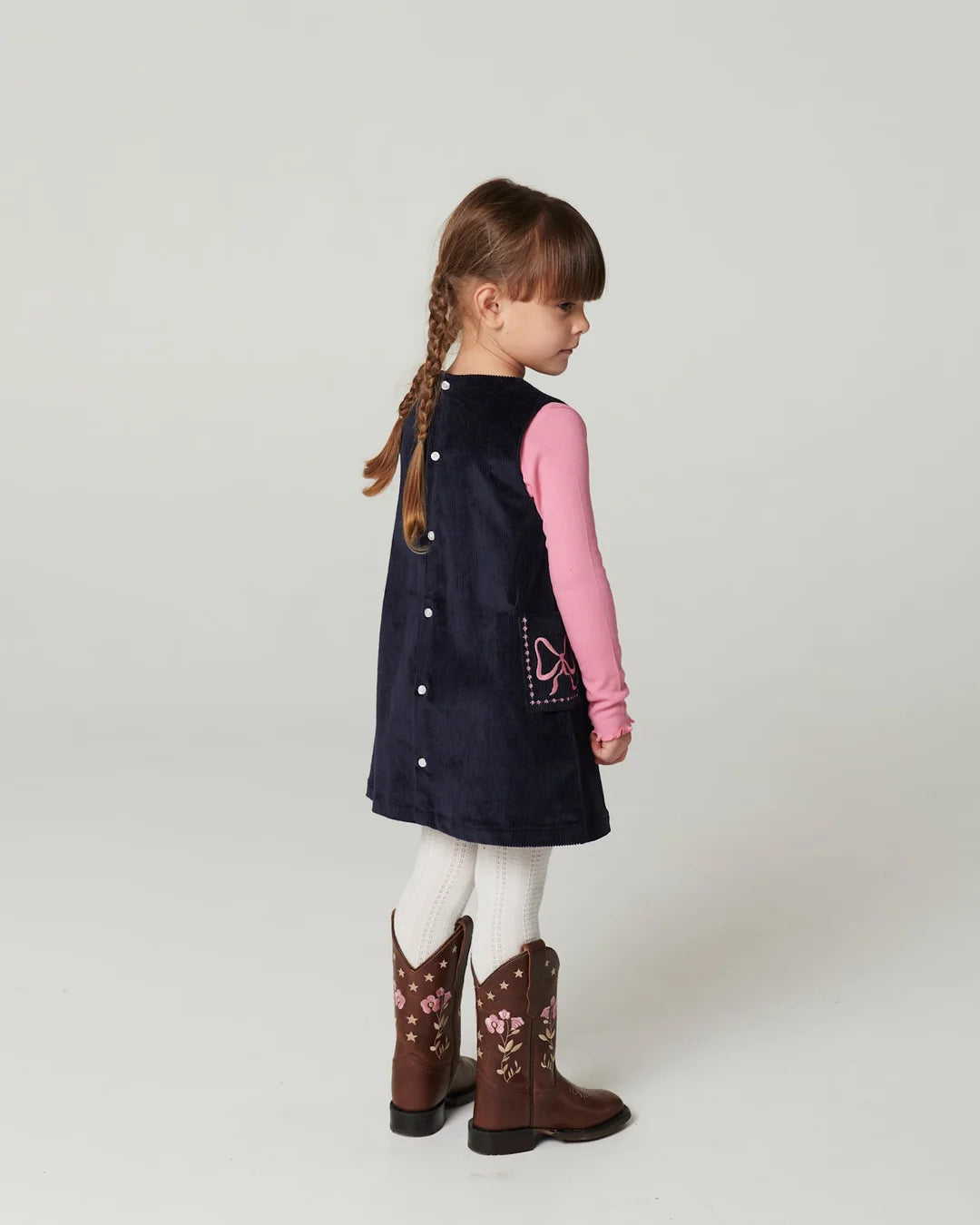 Corduroy Dress with Embroidery | Navy