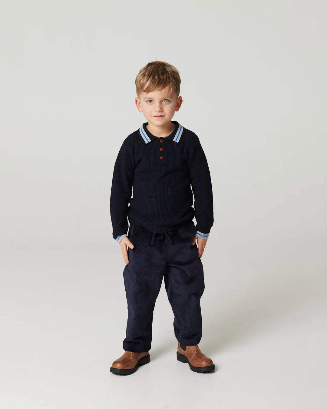 Knitted Waffle Polo T-shirt | Navy