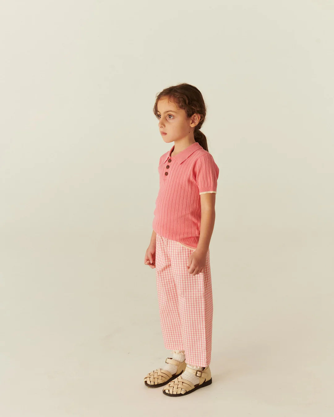 Rib Knitted Polo | Pink & Cream