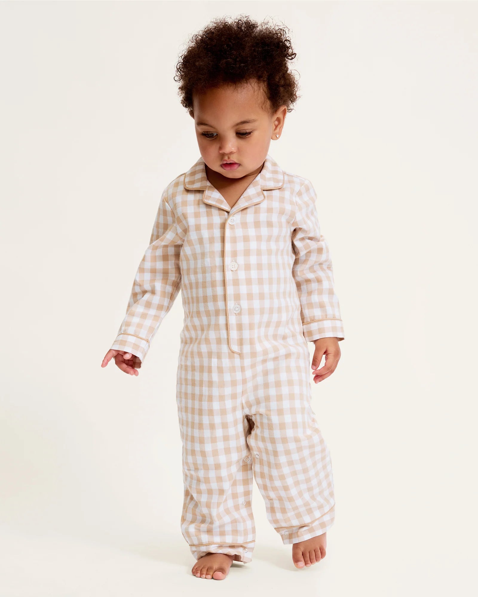 Twill Classic Romper | Camel Gingham