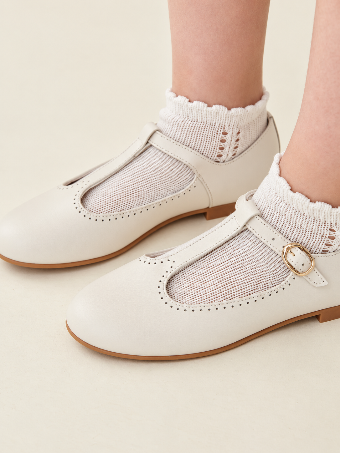 Leather T-Bar Shoes | Ivory