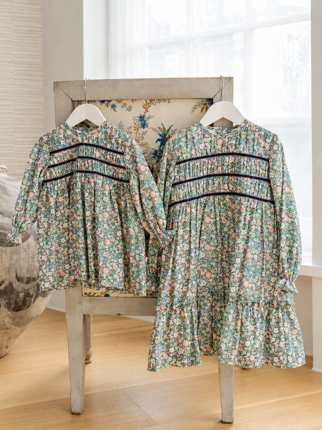 Belia Baby Smocked Dress Set | Green Floral