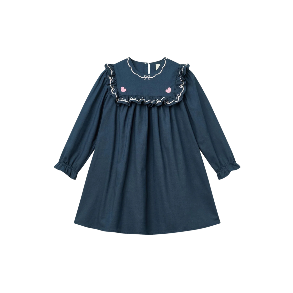 Embroidered Frill Dress | Navy