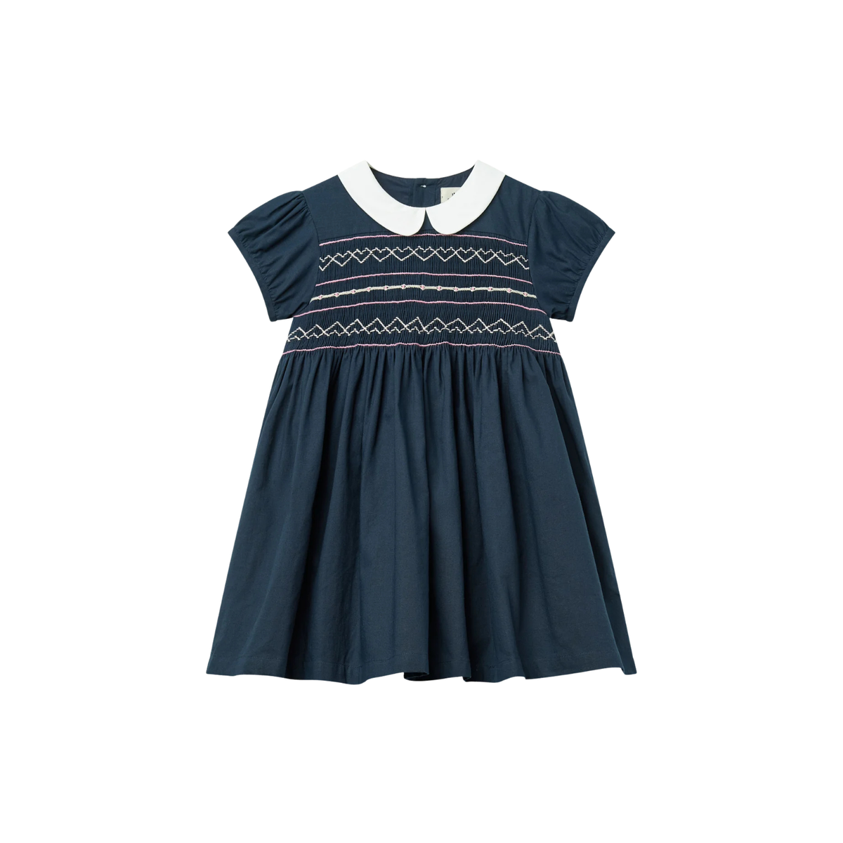 Smock Embroidery Dress | Navy