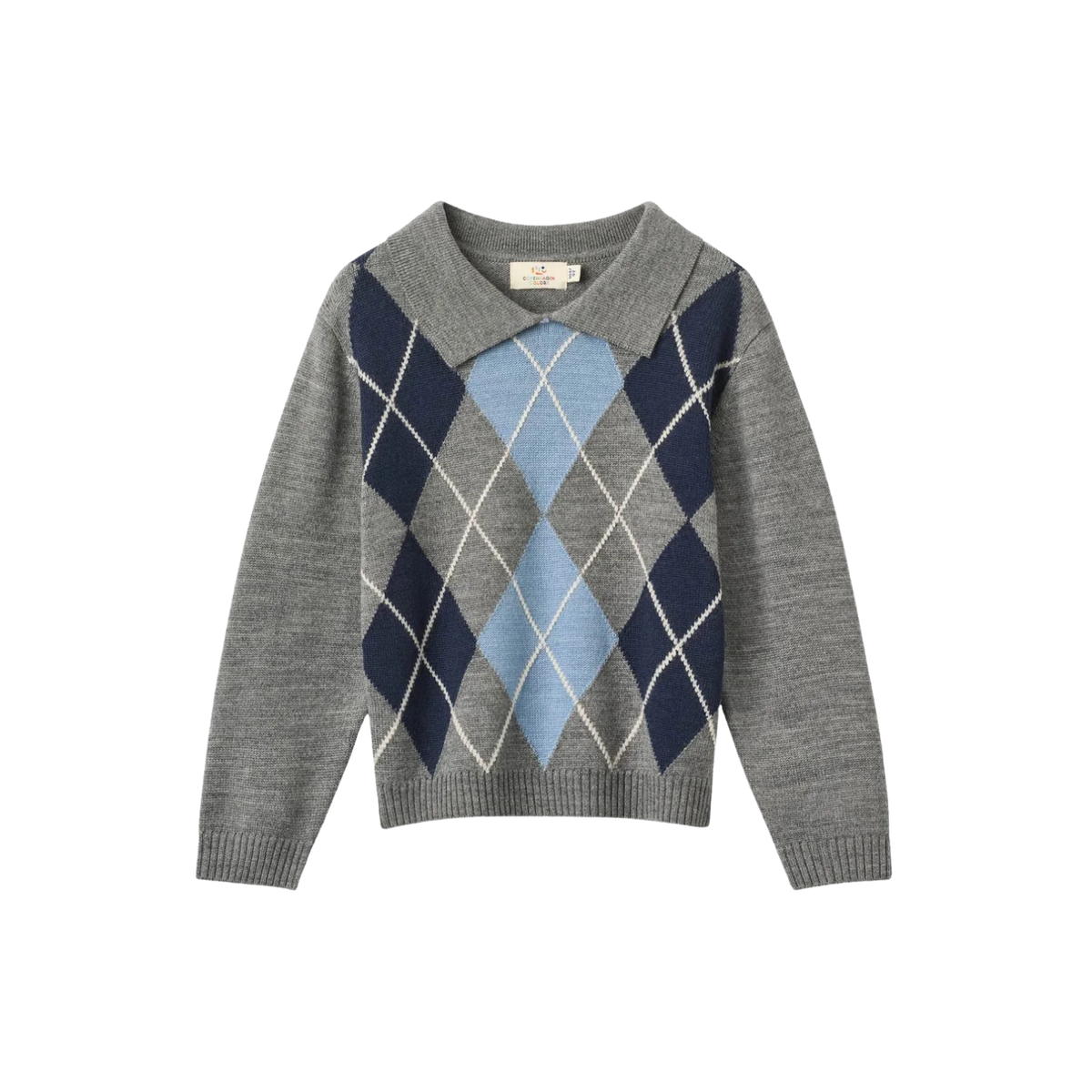 Argyle Knitted Pullover | Grey Melange