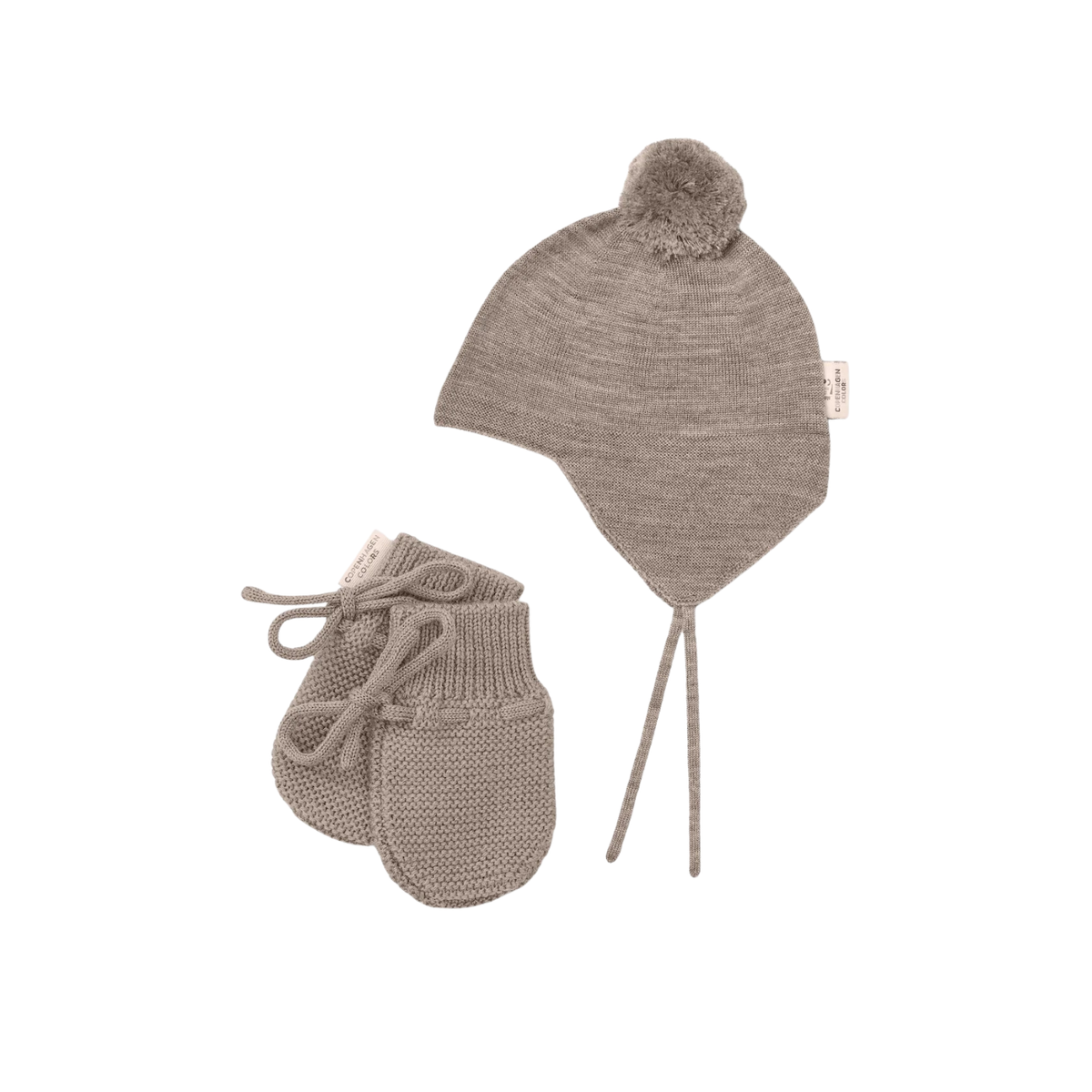 Pompom Bonnet & Mittens Set | Natural Melange