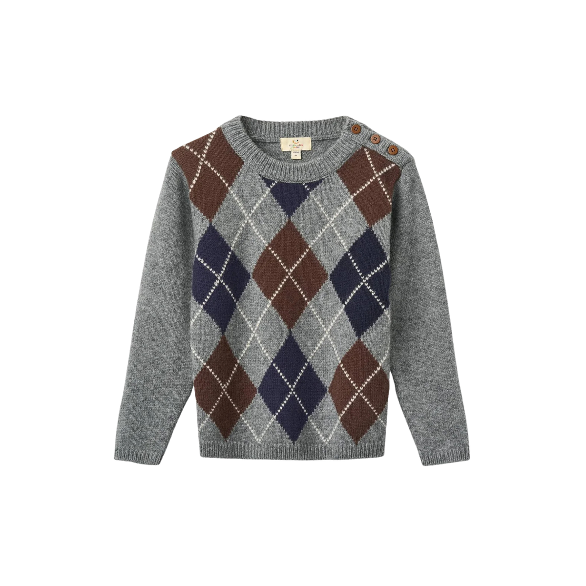 Argyle Knitted Pullover | Grey and Brown