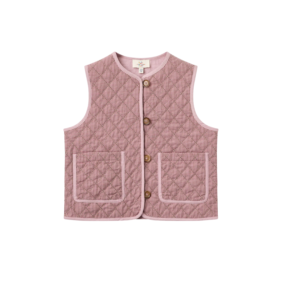 Checkered Quilted Vest | Rose Check