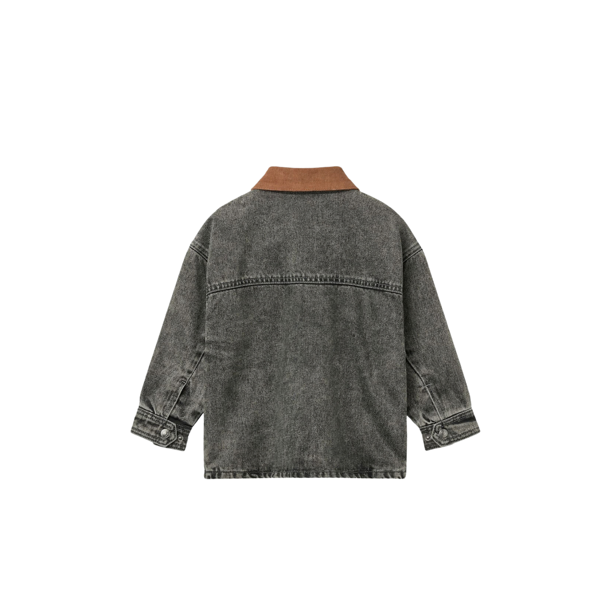 Denim Jacket with Corduroy Collar | Washed Dark Grey Brown