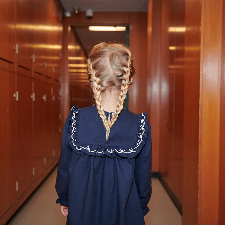 Embroidered Frill Dress | Navy