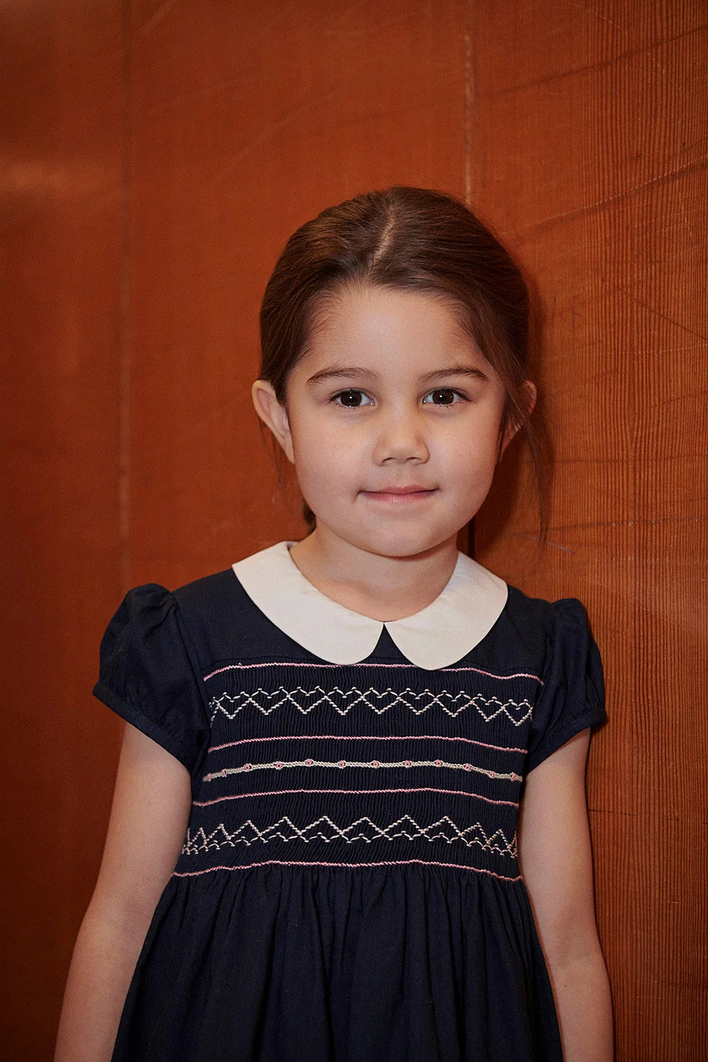 Smock Embroidery Dress | Navy