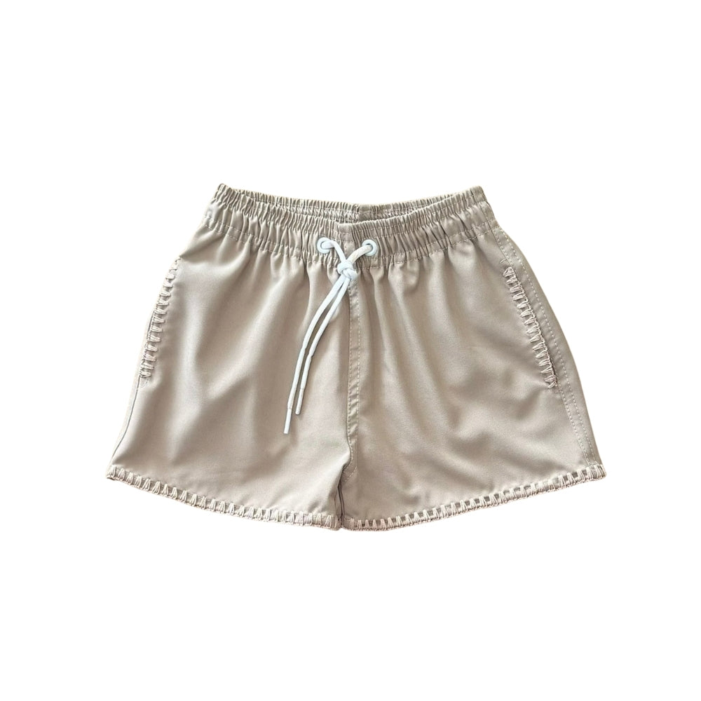 Crochet Trim Swim Trunk | Tan