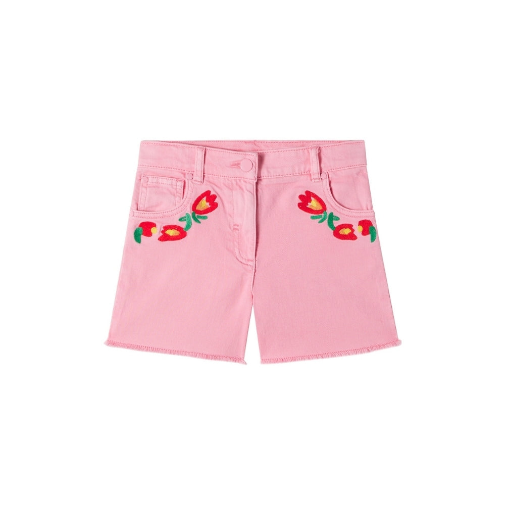 Embroidered Denim Shorts | Pink