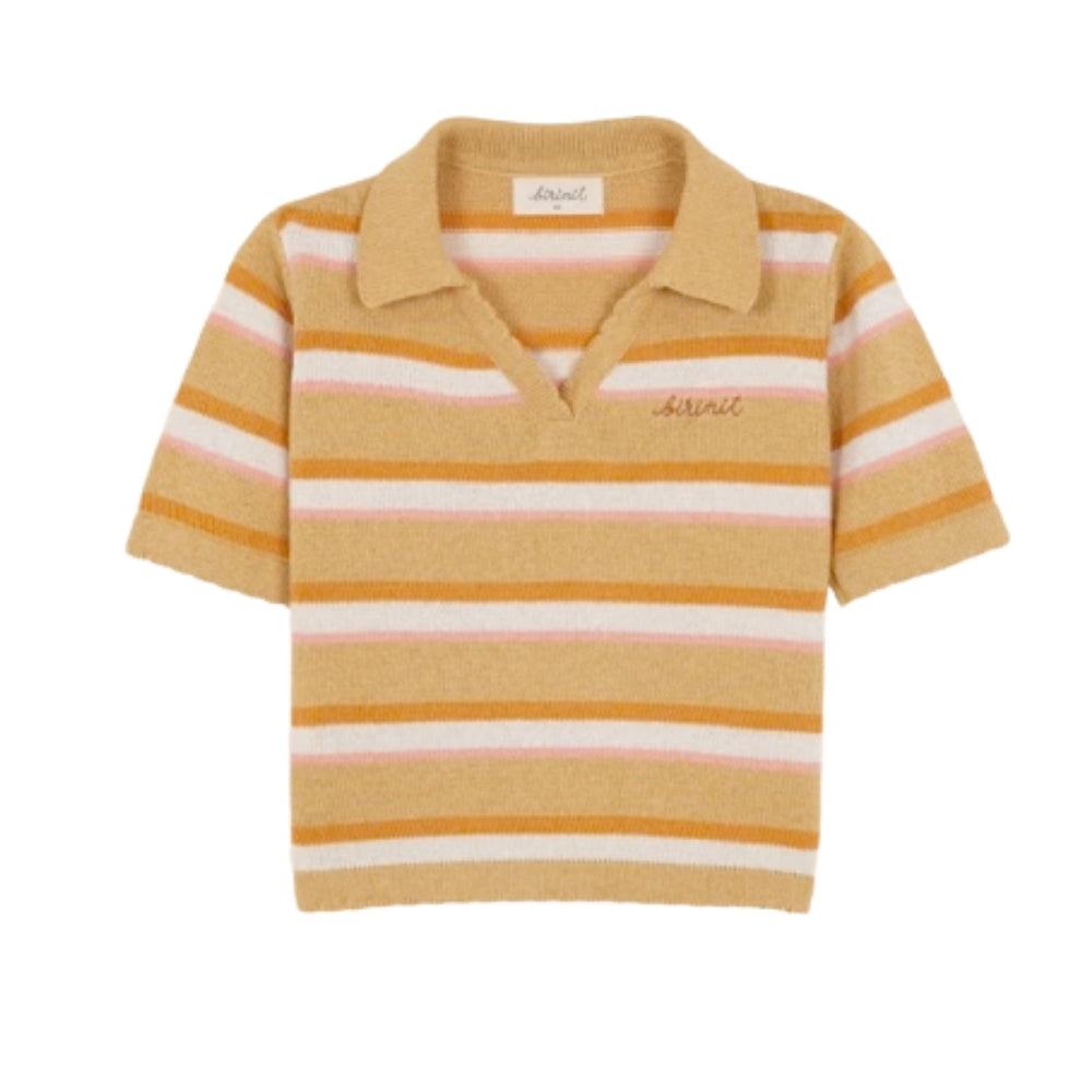 Striped Knit Polo Shirt | Sand