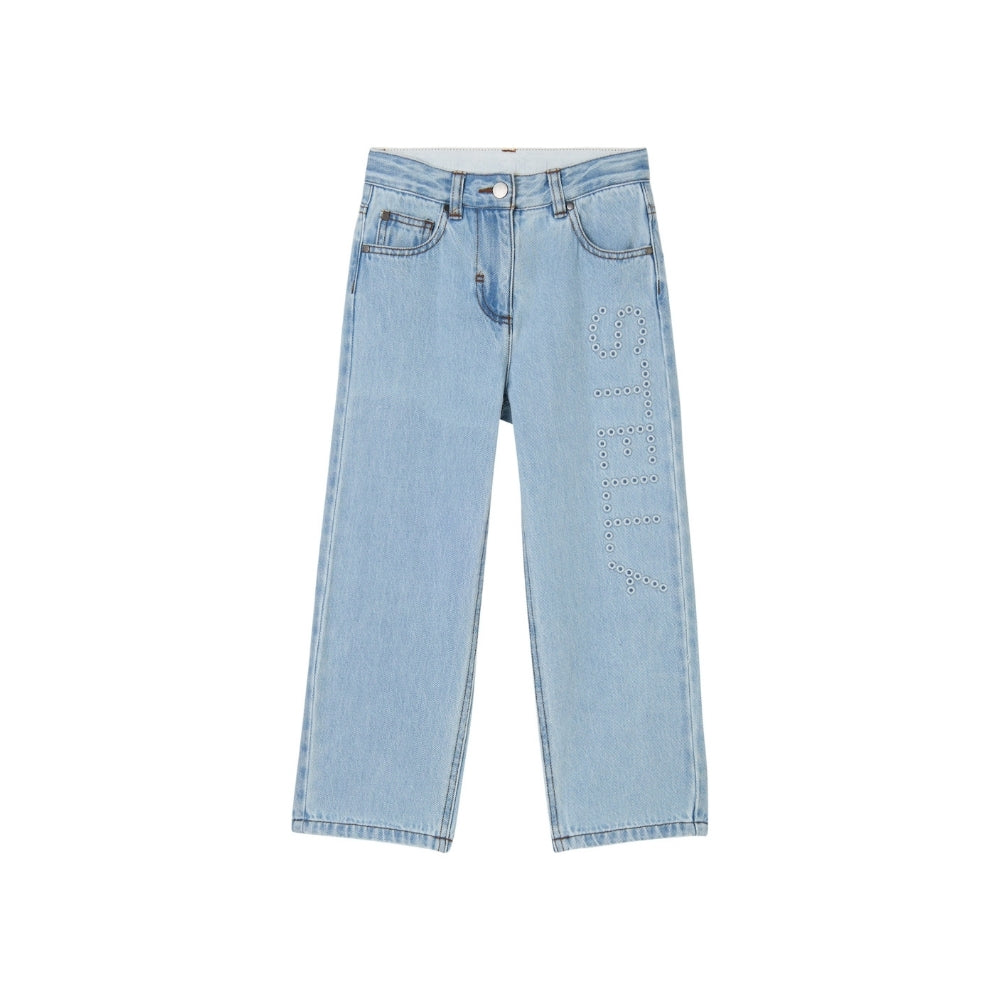 Eyelet Jeans Pants | Light Blue