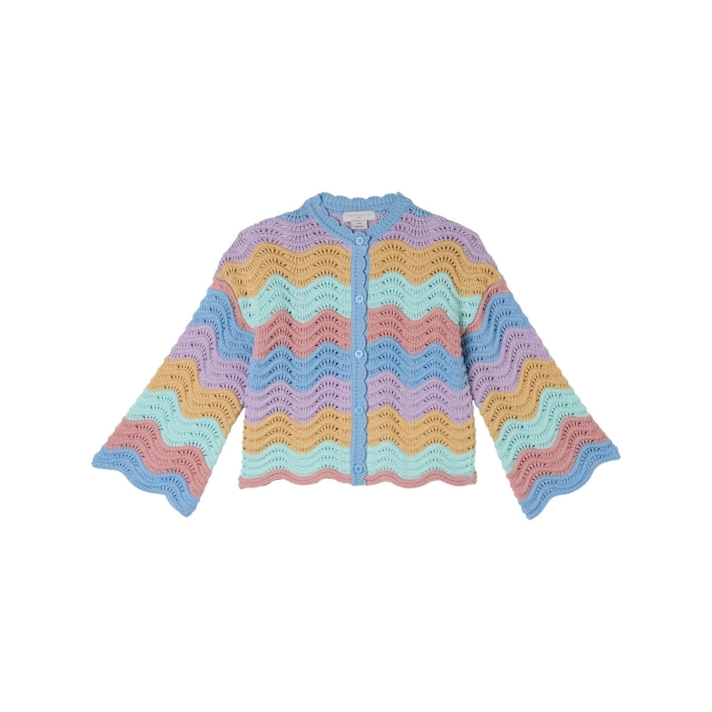 Scalloped Striped Cotton Cardigan