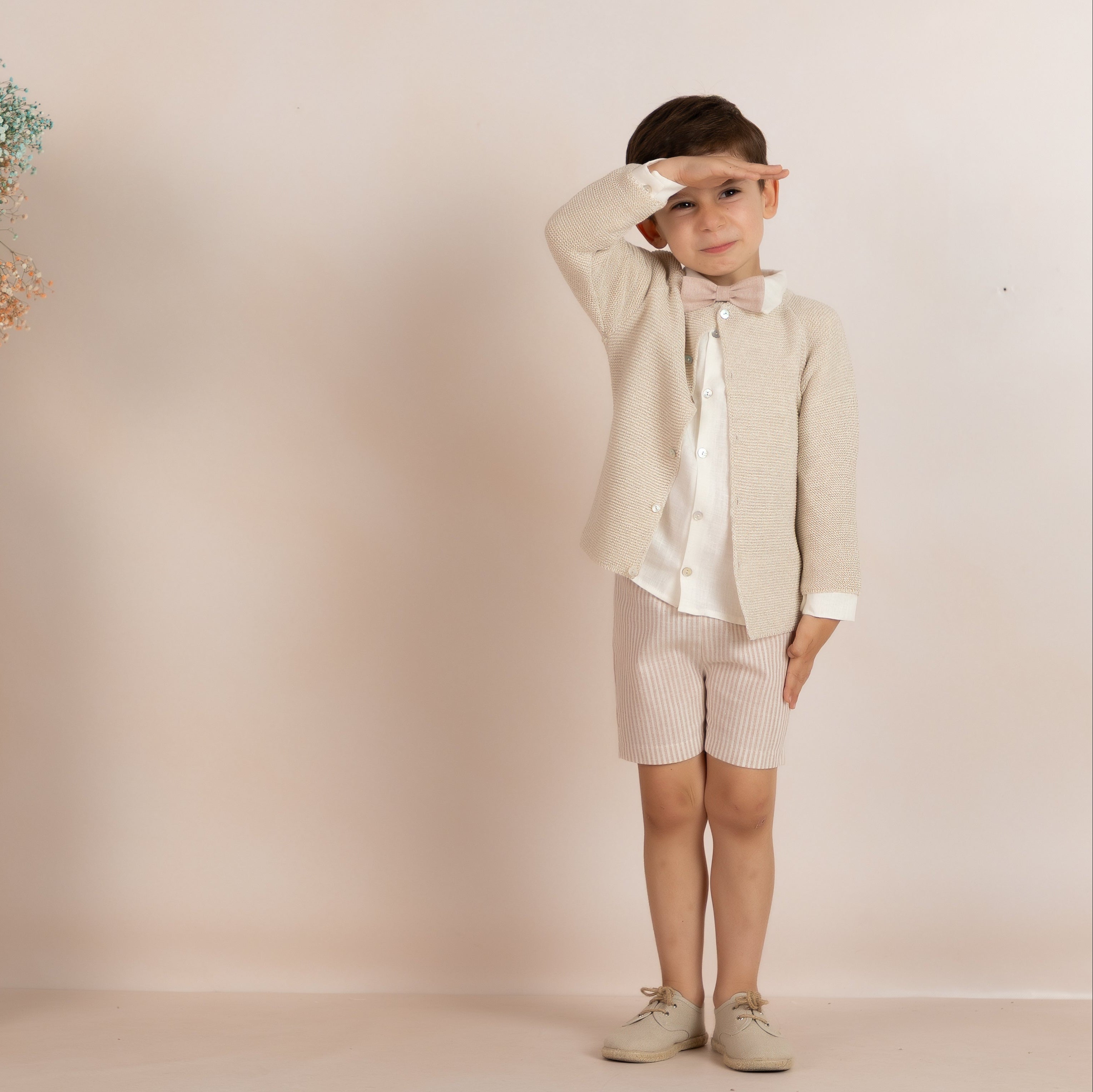 Striped Shorts Set | Beige