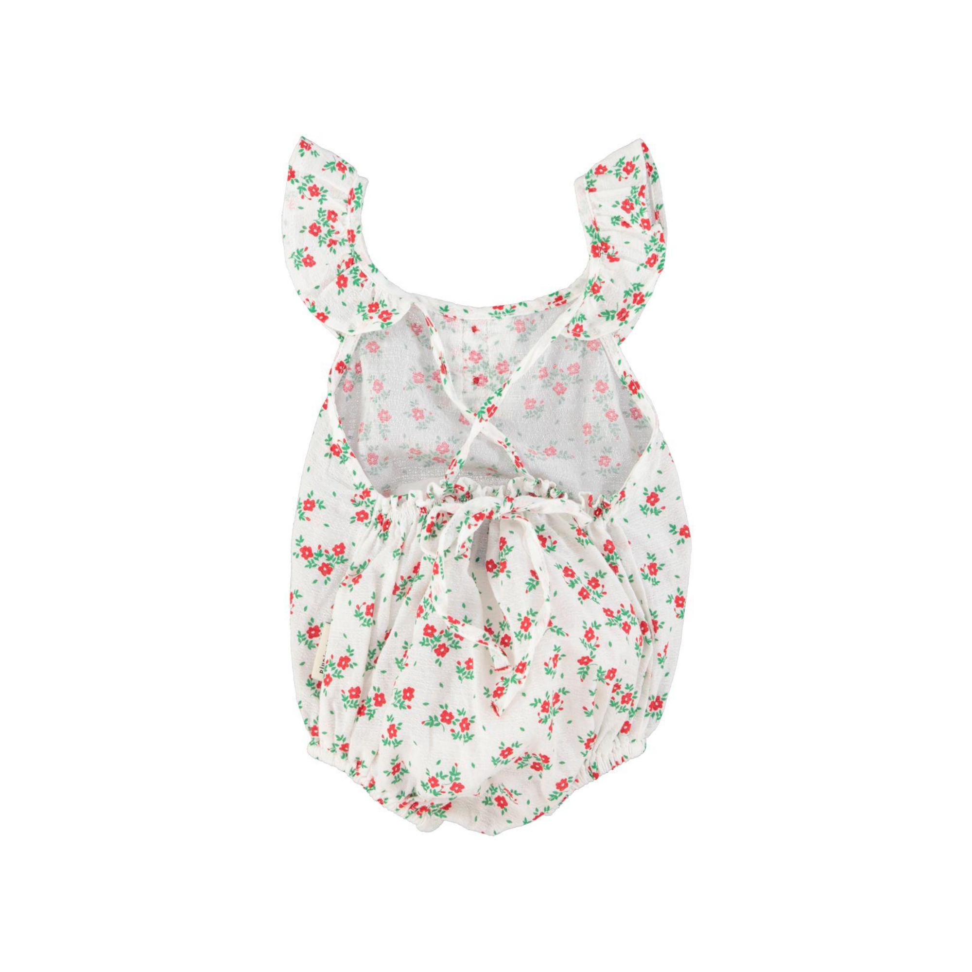 Flower Print Baby Romper | Ecru/Red