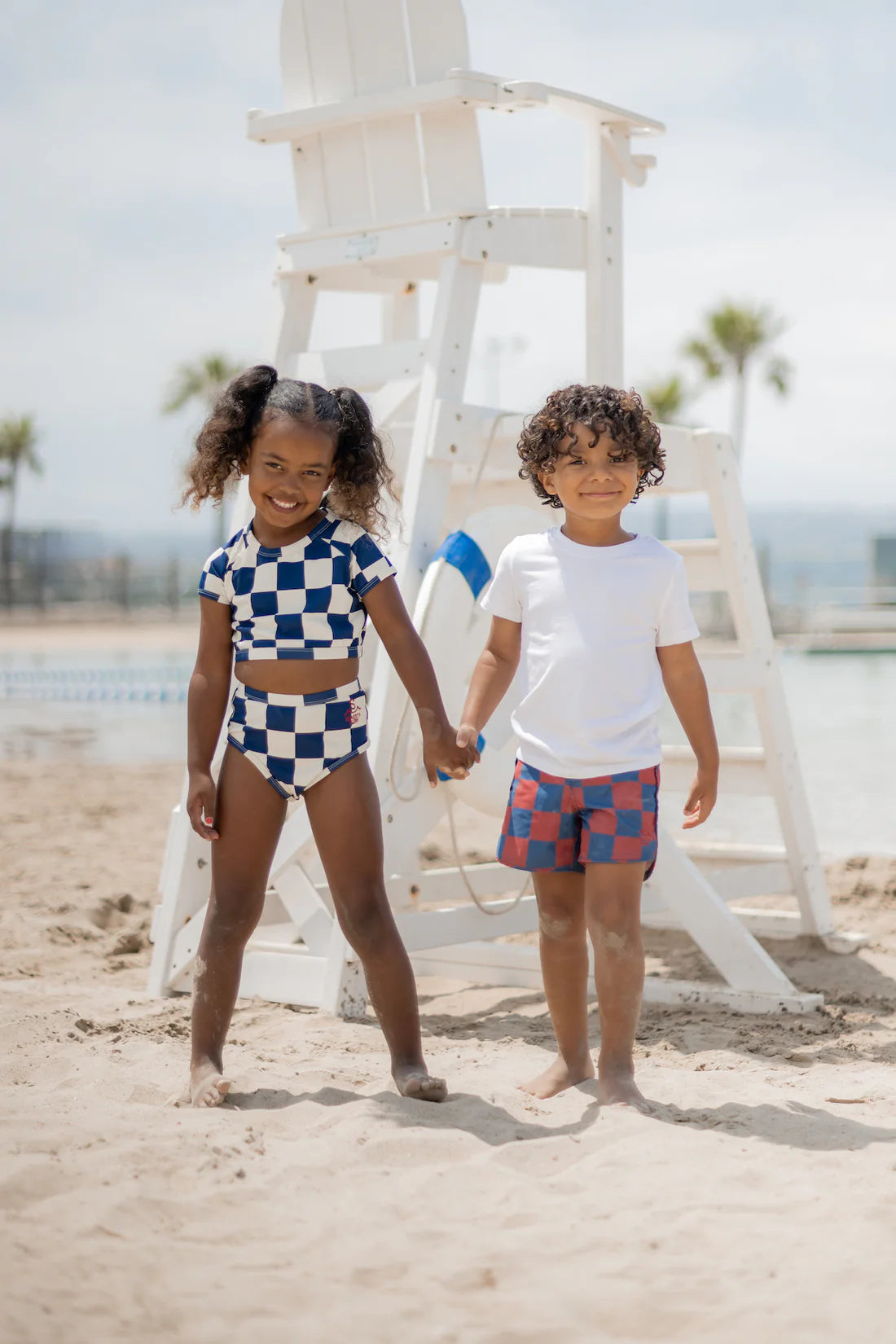 Nautical Checks Boardshorts | Navy Blue and Red