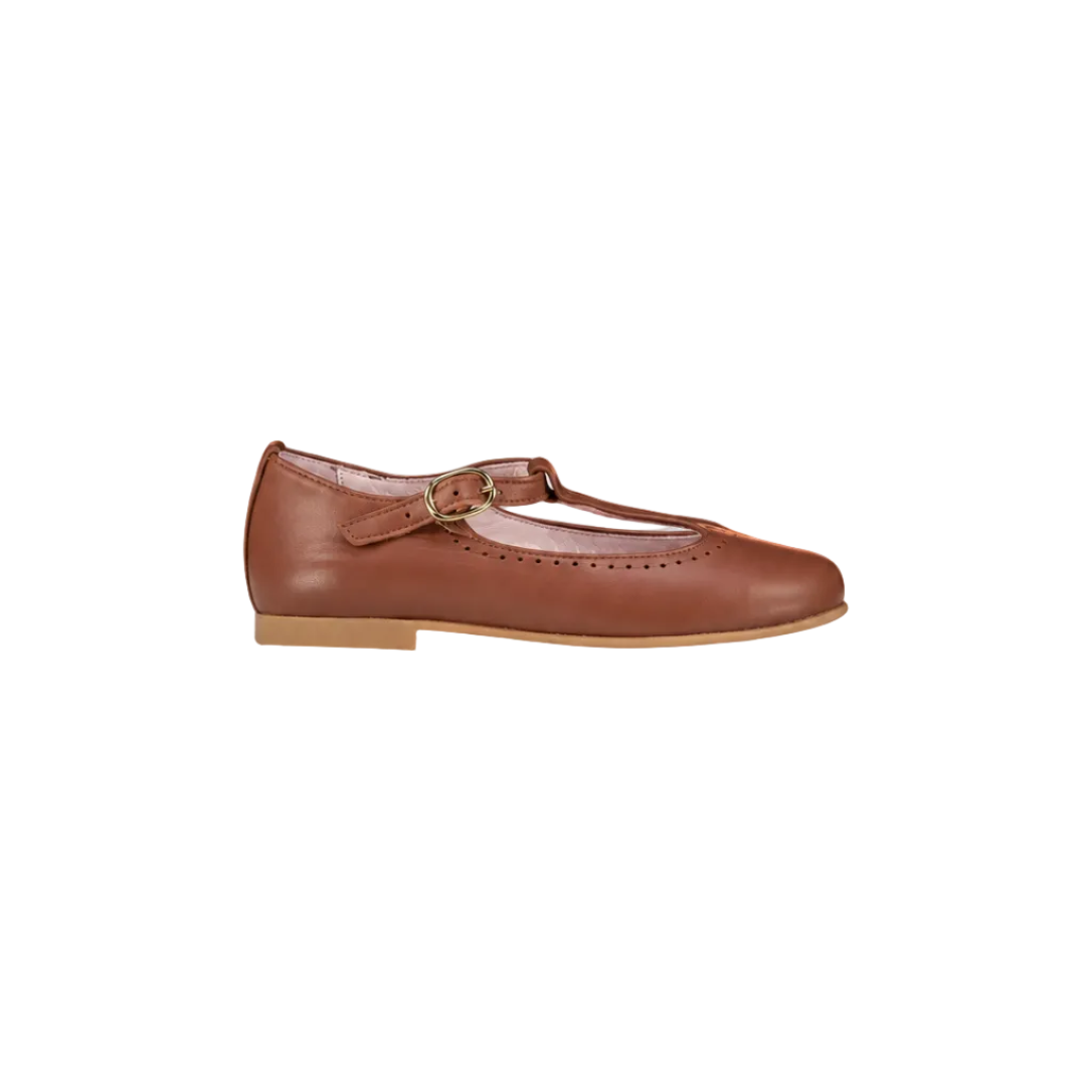 Leather T-Bar Shoes | Dark Tan
