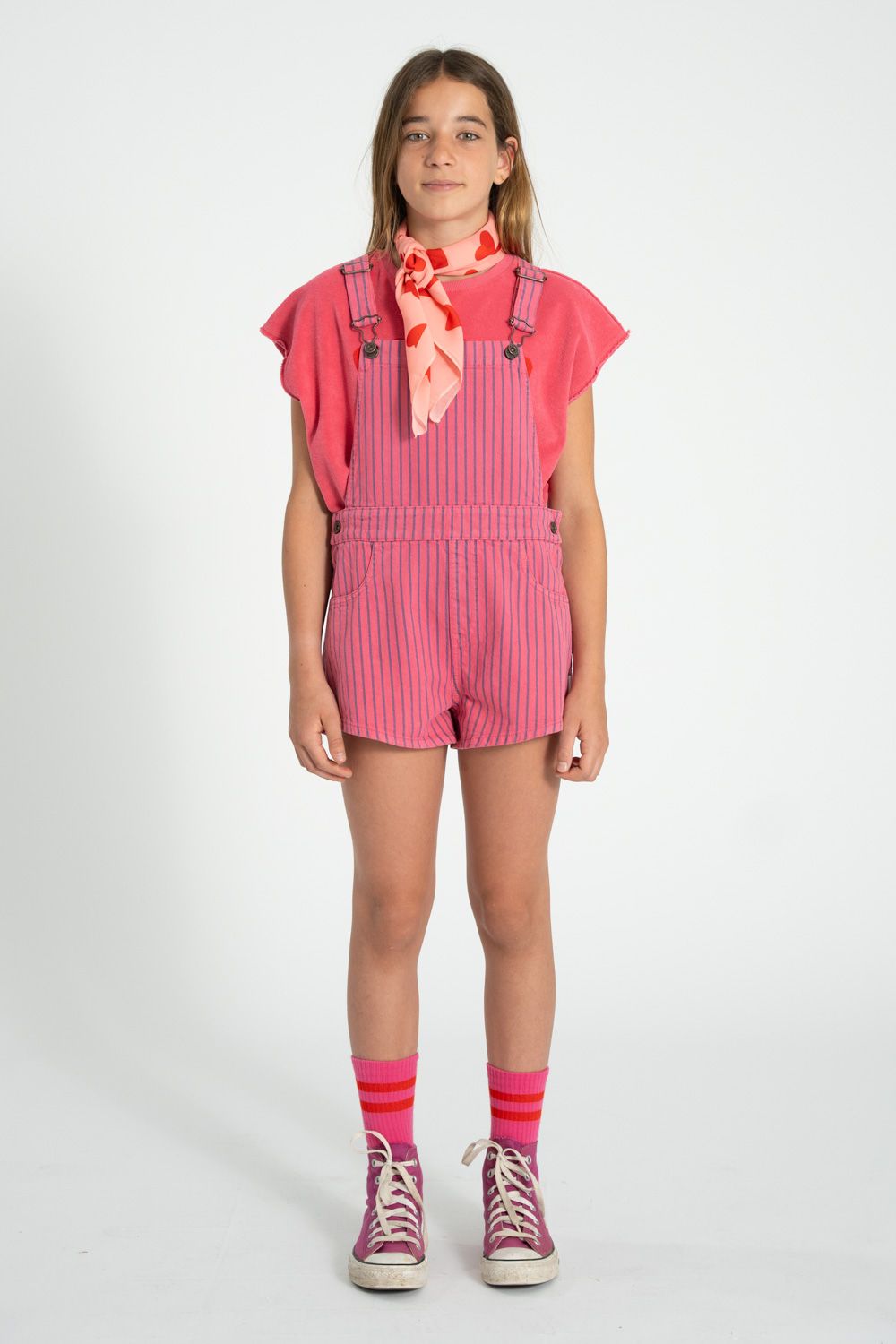 Striped Short Dungarees | Pink/Indigo
