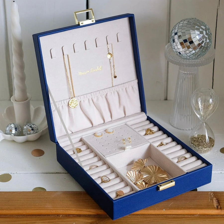 Anne Leather Jewelry Box | Navy Blue