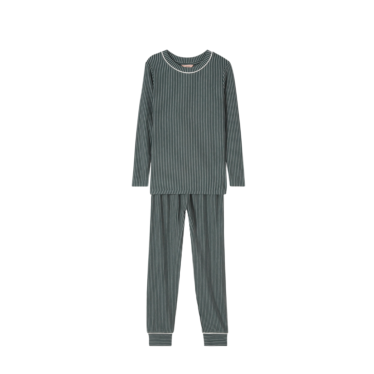 Kids Printed Long Pj Set | Duo Stripe Pine Ivory
