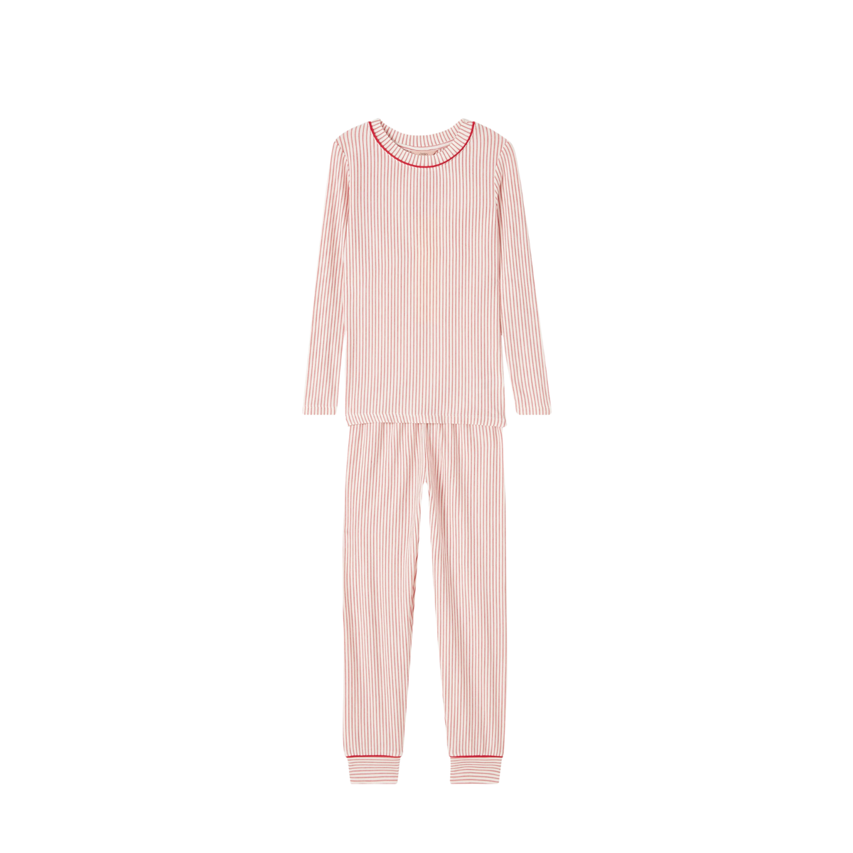 Kids Printed Long Pj Set | Duo Stripe Holly Red
