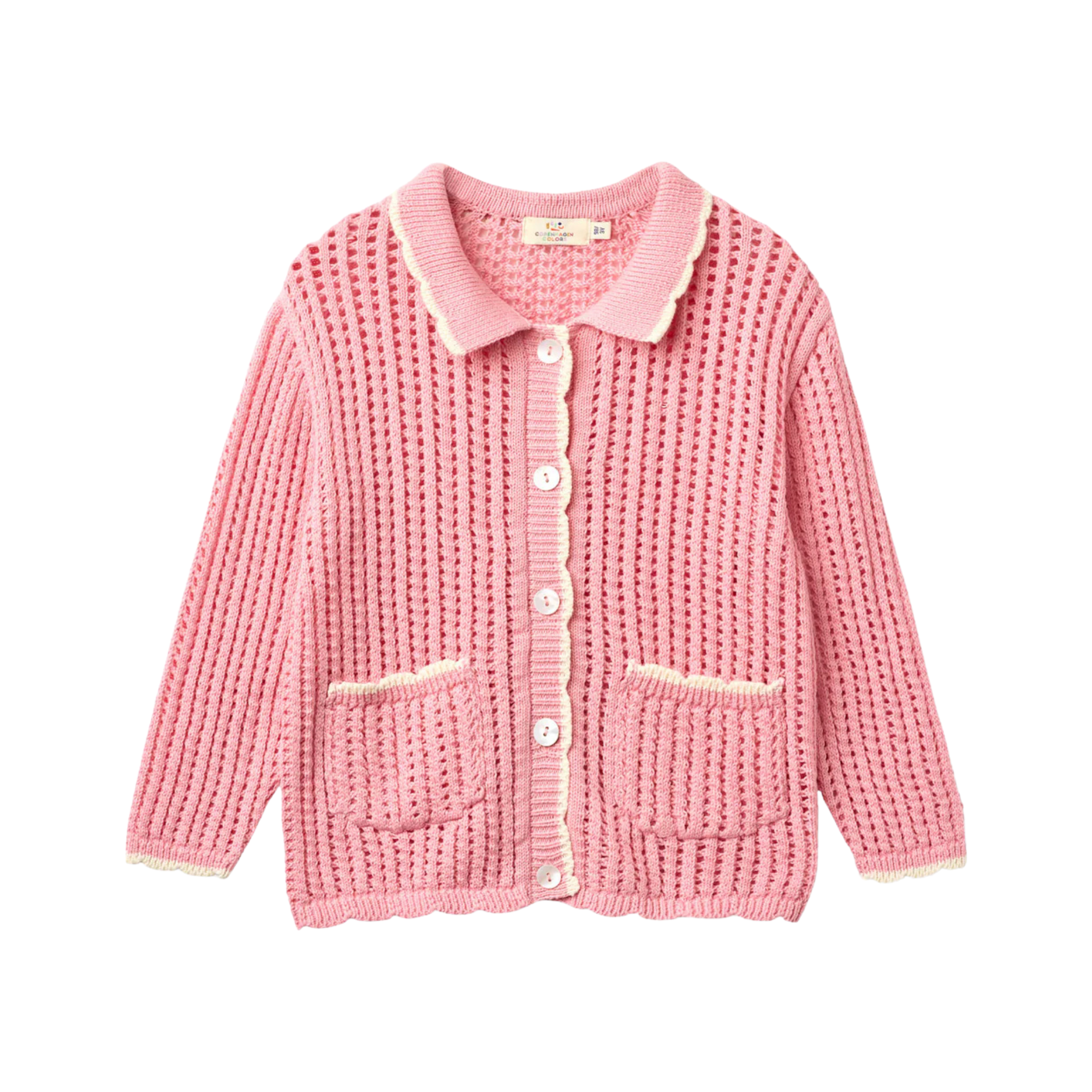 Crochet Long Sleeve Cardigan | Pink & Cream