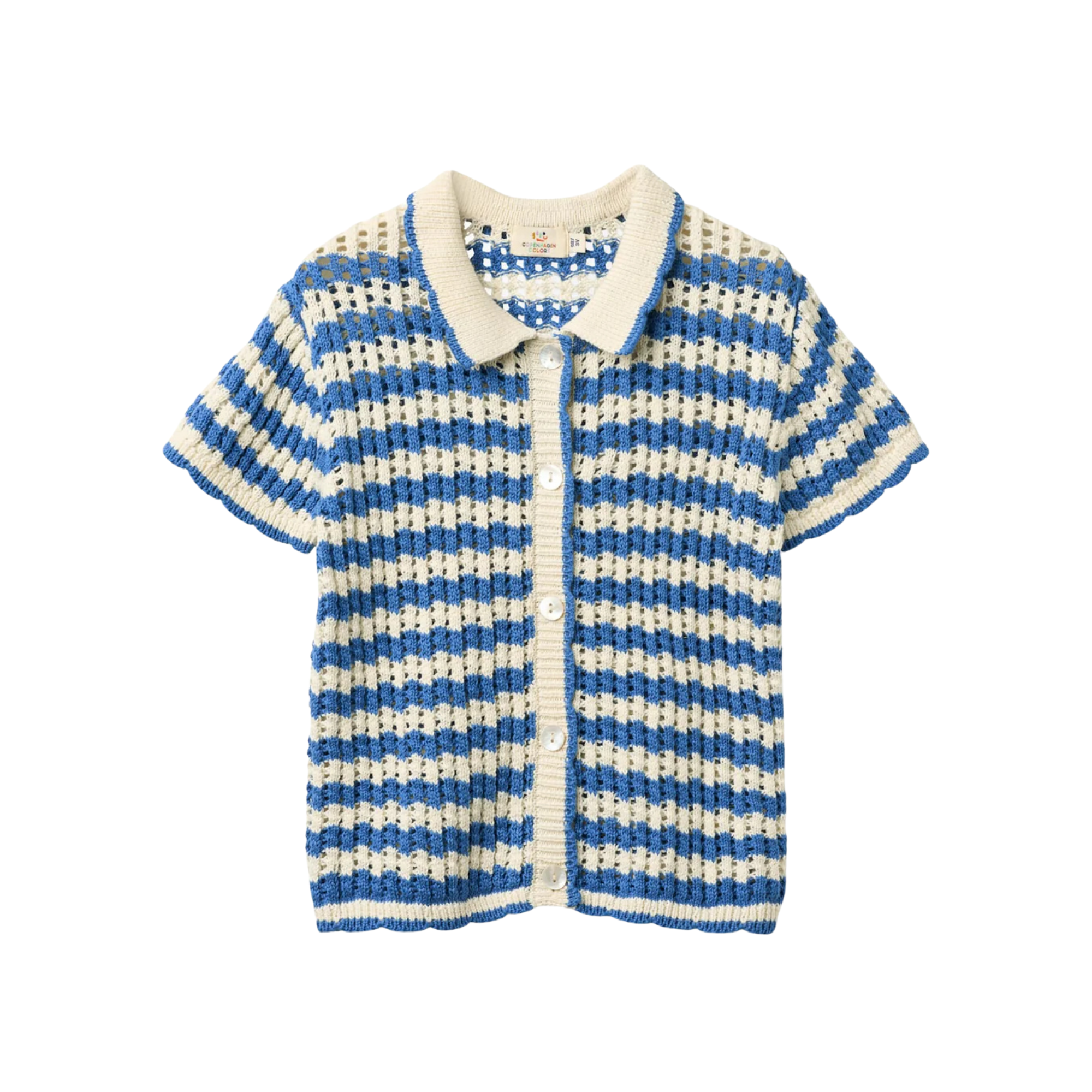 Crochet Short Sleeve Cardigan | Ocean Blue & Cream