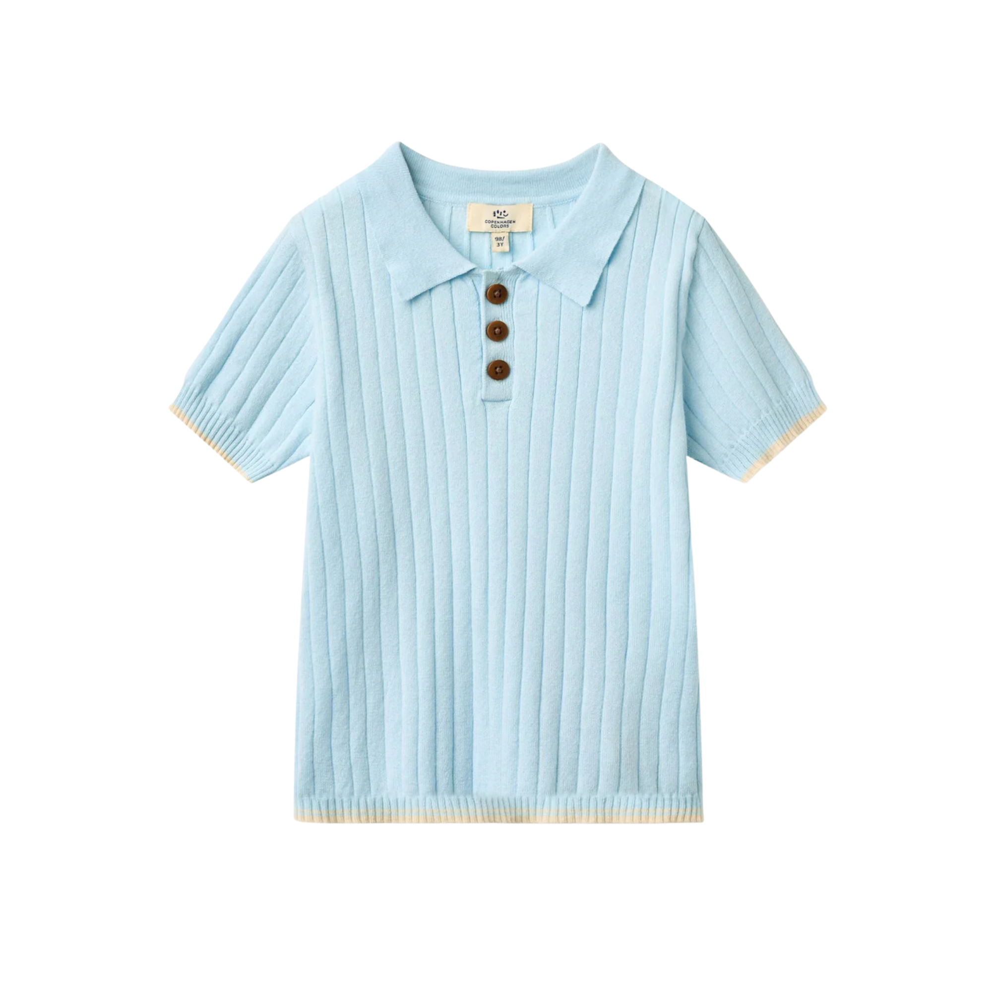 Rib Knitted Polo | Ice Blue & Cream