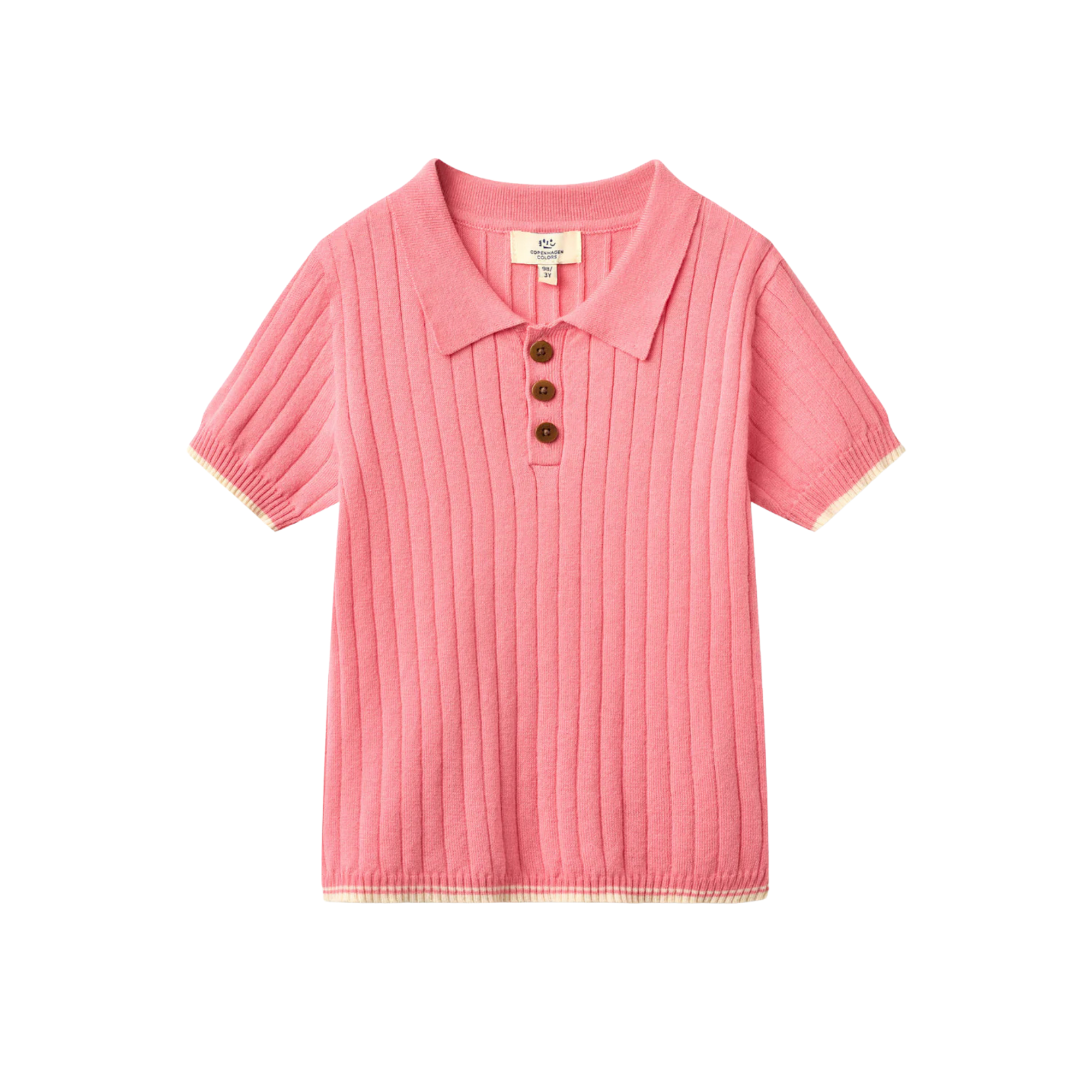 Rib Knitted Polo | Pink & Cream