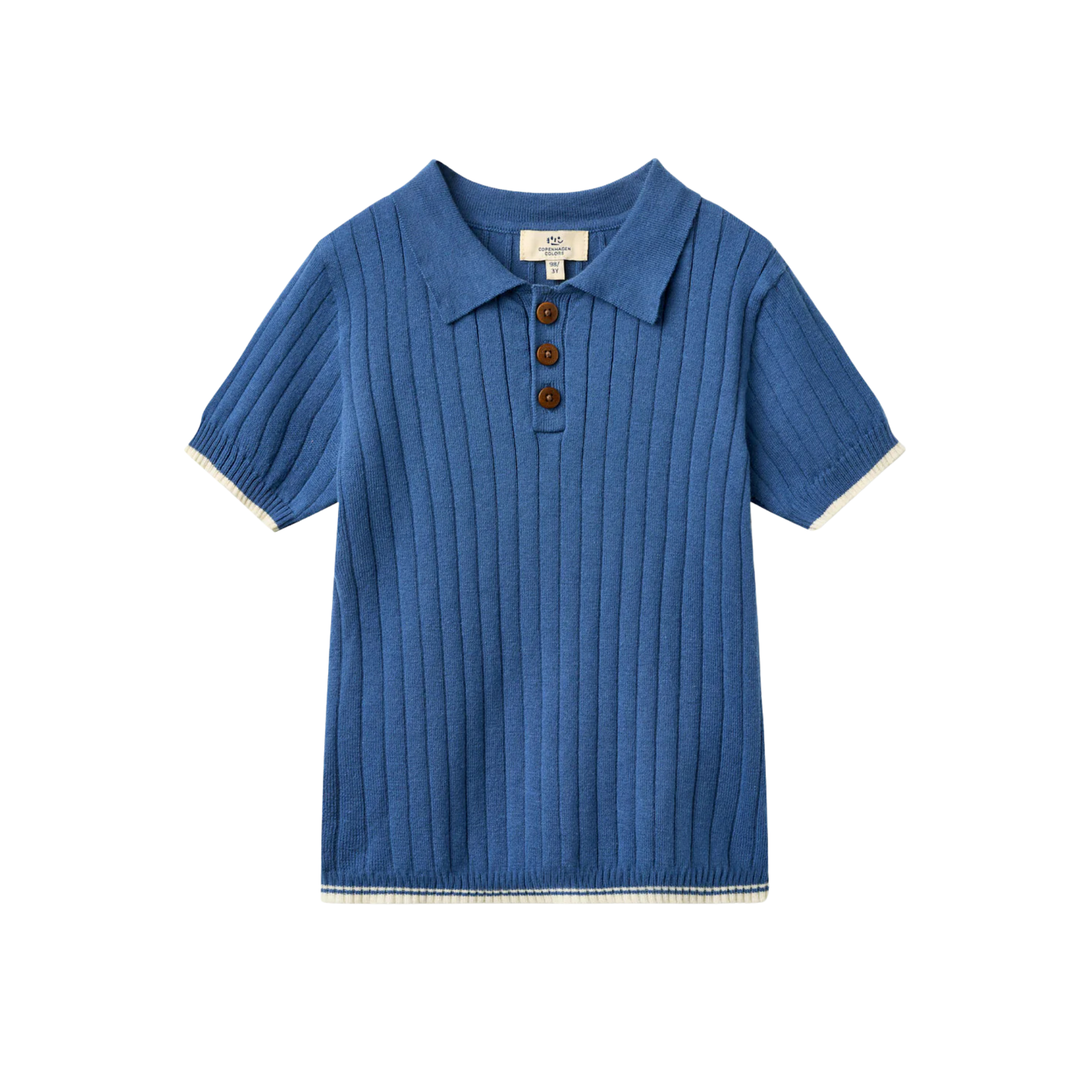 Rib Knitted Polo | Blue & Cream