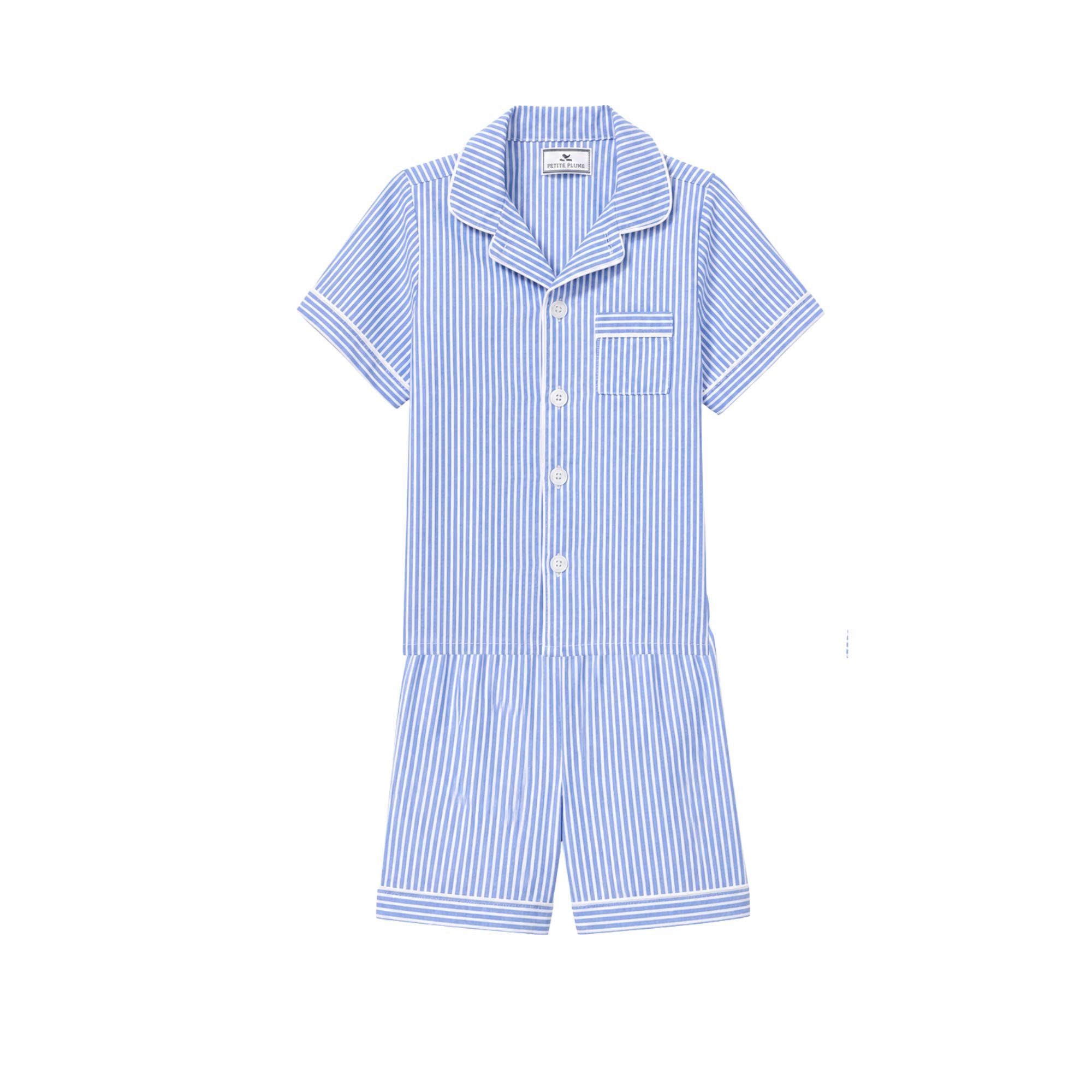 Twill Pajama Short Set | French Blue Heritage Stripe