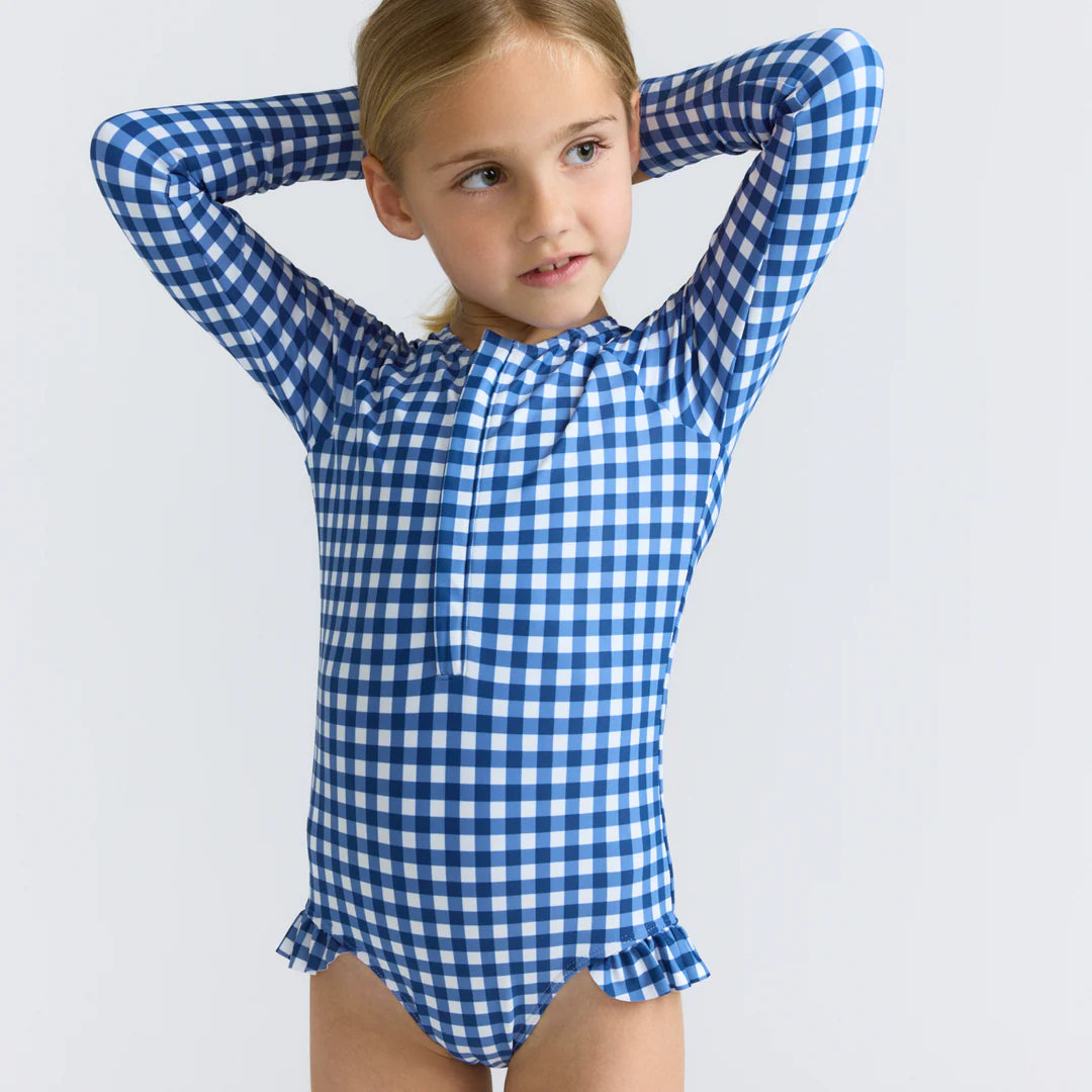 Navy Front Zip One Piece | Picnic Gingham