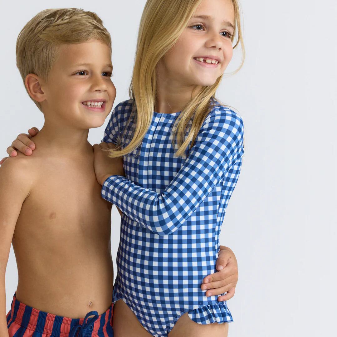 Navy Front Zip One Piece | Picnic Gingham