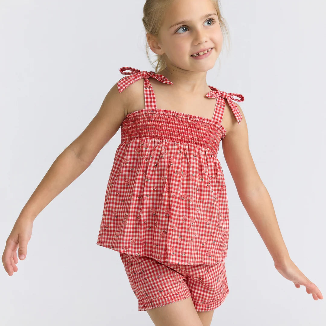 Smocked Top & Short Set | Cranberry Gingham