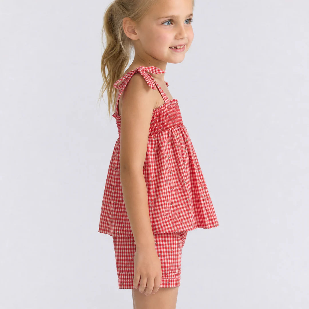 Smocked Top & Short Set | Cranberry Gingham