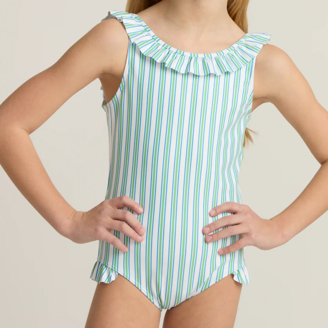 Ruffle Collar One Piece | Tamarin Stripe