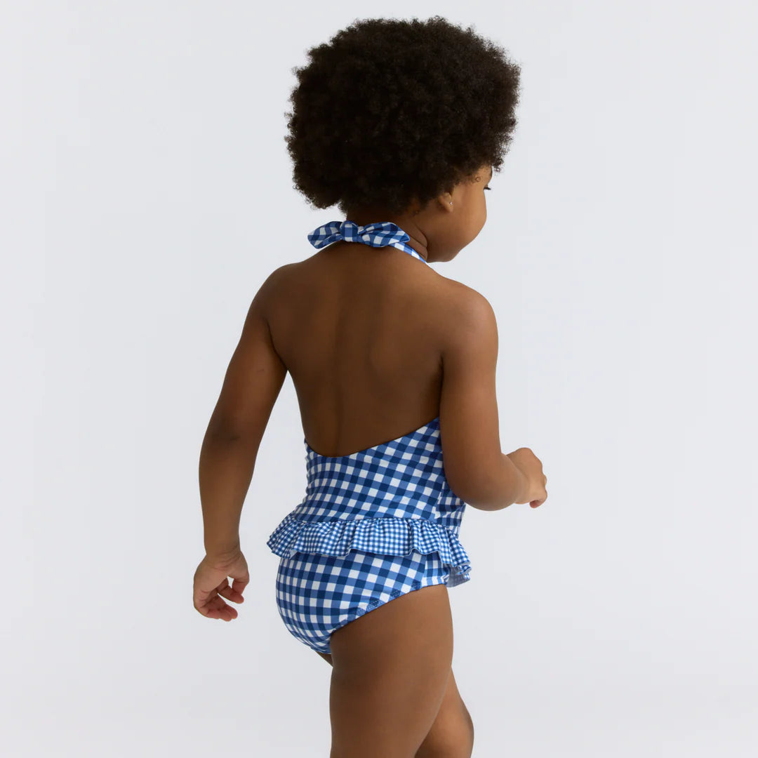 Navy Ruffle Halter One Piece | Picnic Gingham