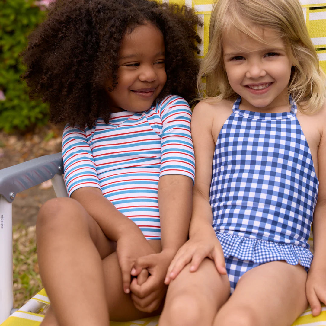 Navy Ruffle Halter One Piece | Picnic Gingham