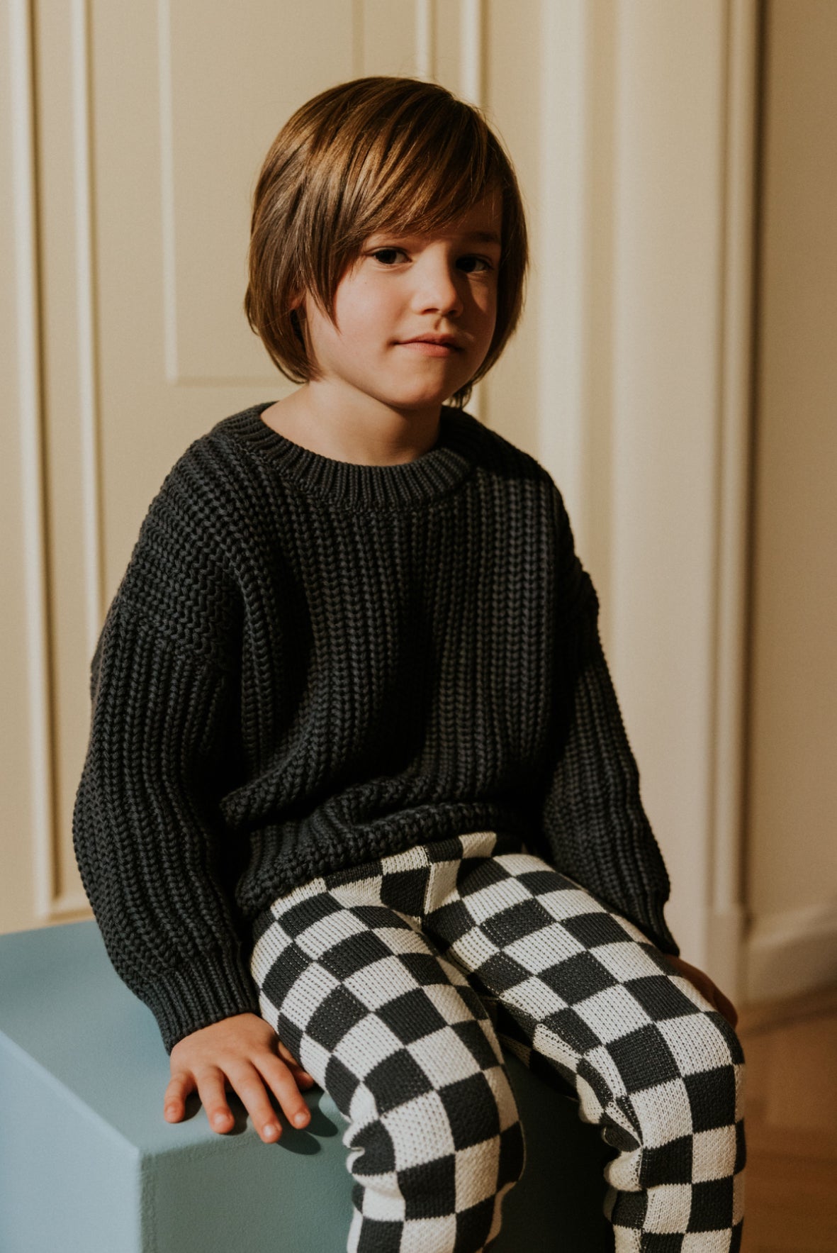 Checkered Knitted Leggings | Charcoal