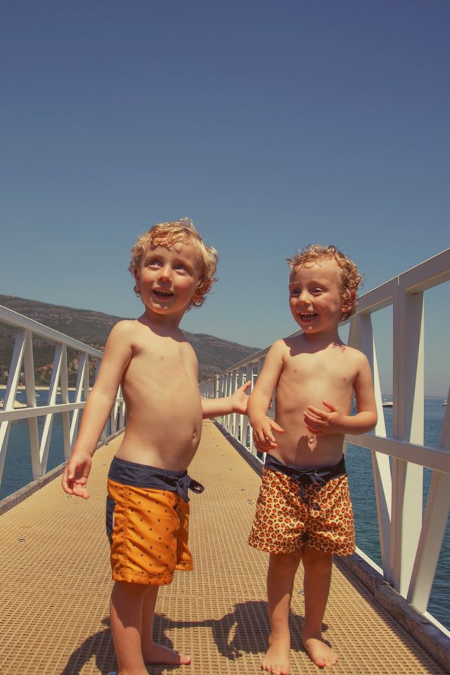 Heart Print Swim Shorts | Camel/Black