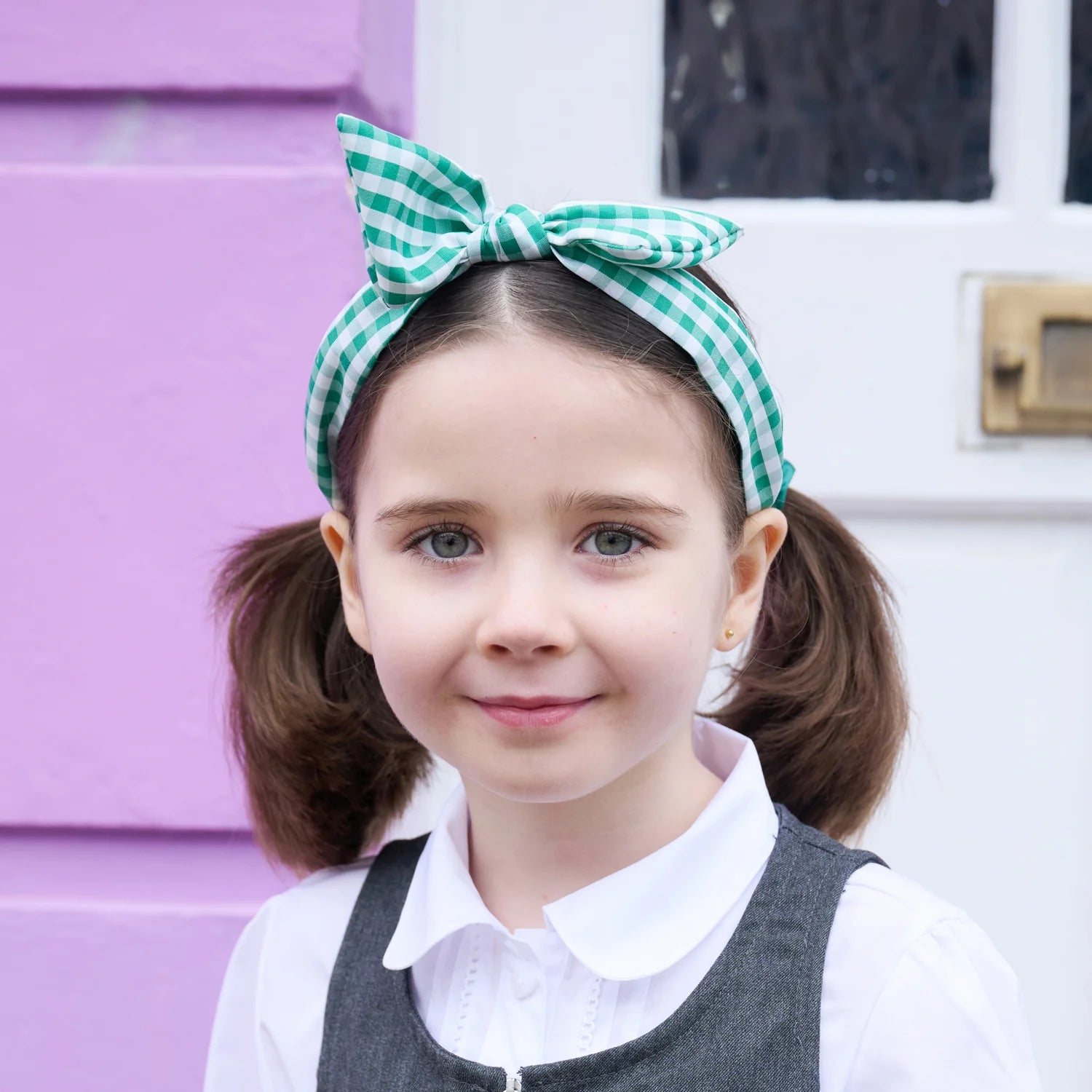 School Gingham Tie Headband | Green