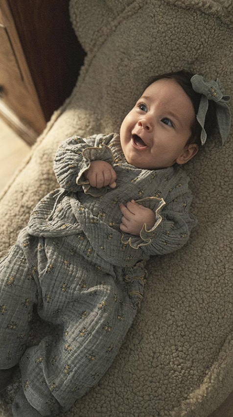 Muslin Baby Jacket | Grey Floral