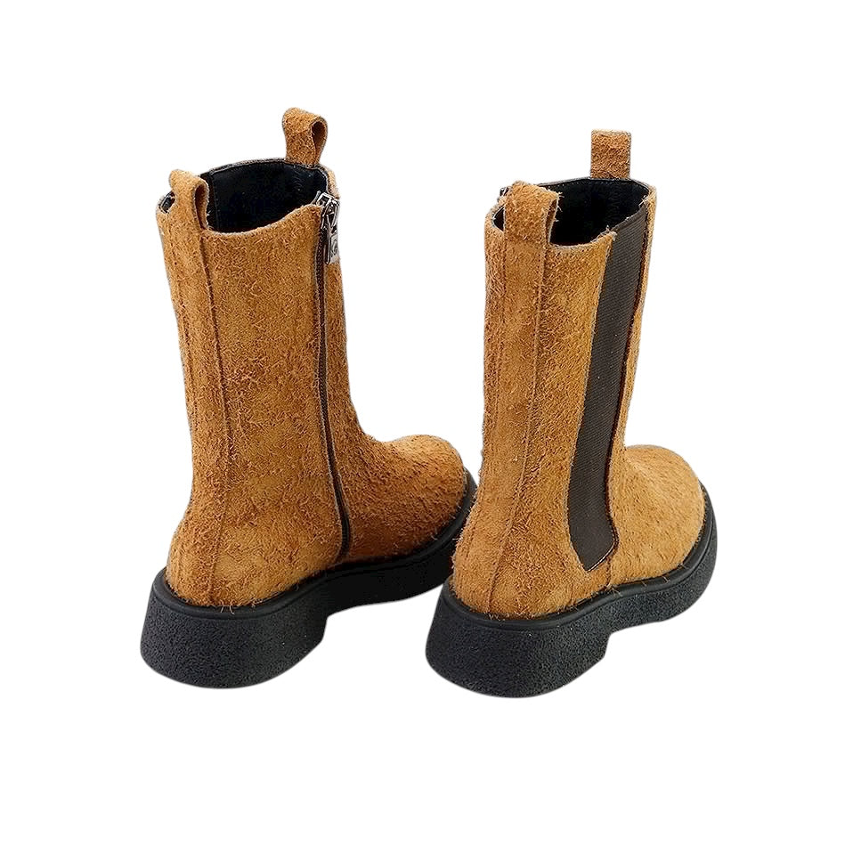 Elastic Leather Boots | Brown